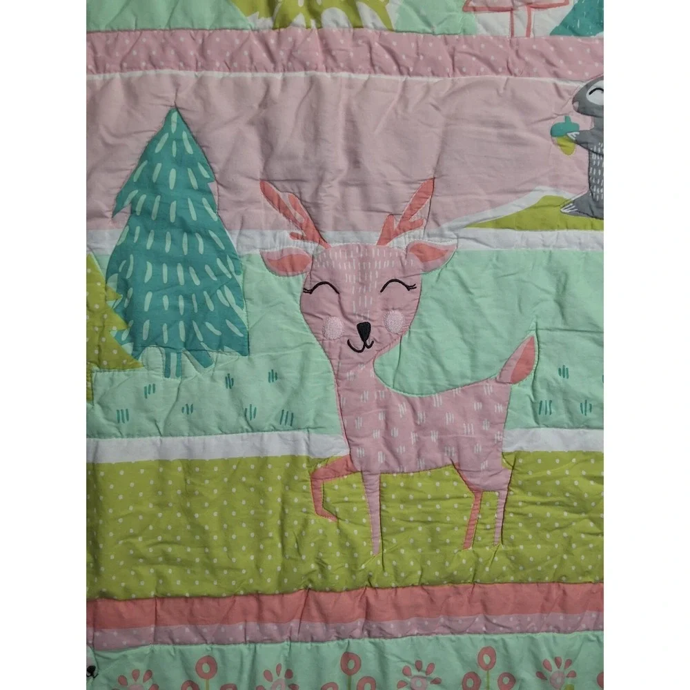 Cloud Island Animal Baby Blanket Woodland Quilt Girls Nursery 31